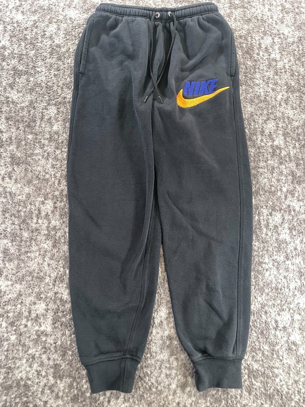 Nike Fleece Jogger Pants Size Small Mens Black Chenille Orange Club Logo